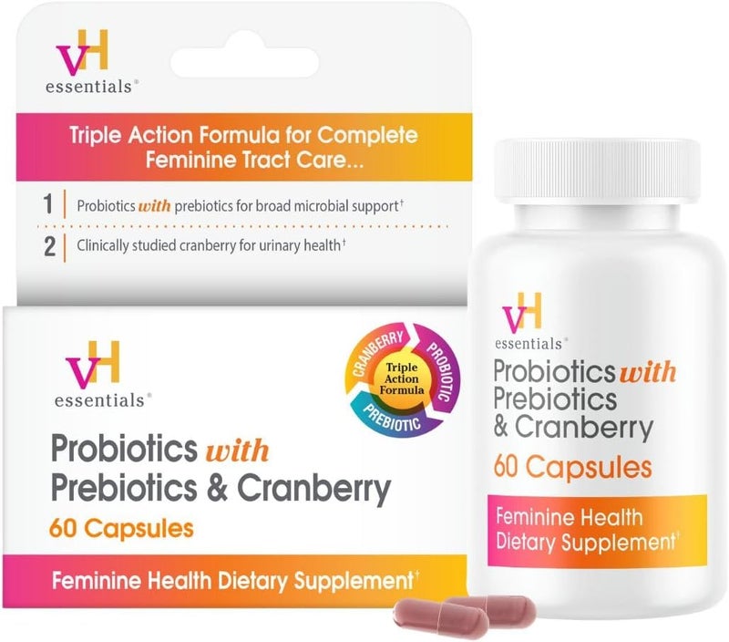 vH Essentials Probiotics for Women with Prebiotics Cranberry  Vitamin C  60 Capsules 30 Day Supply  Vaginal Probiotics Support Gut Balance Vaginal Health  Urinary Tract Health for Women - Image 1