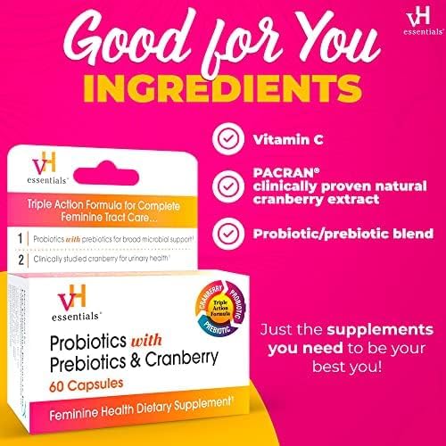 vH Essentials Probiotics for Women with Prebiotics Cranberry  Vitamin C  60 Capsules 30 Day Supply  Vaginal Probiotics Support Gut Balance Vaginal Health  Urinary Tract Health for Women - Image 4