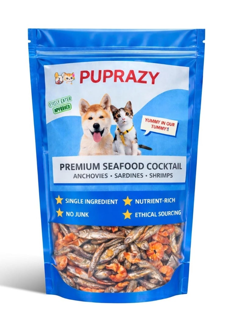 PUPRAZY Dehydrated Seafood Cocktail Treat for Dogs and Cats | Anchovies, Sardines and Shrimp | All Natural, Nothing Added | Omega 3 Rich Meal Topper - Image 1