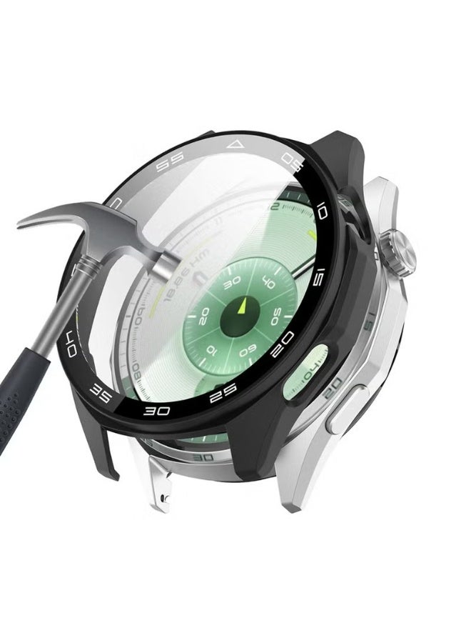 Case for Huawei Watch GT6 46mm Hard PC Case with Tempered Glass Screen Protector with Bumper Guard Protective Cover For Huawei GT 6 46mm (Black) - Image 1