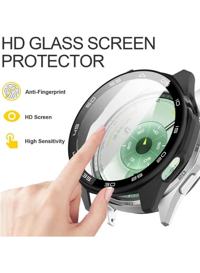 Case for Huawei Watch GT6 46mm Hard PC Case with Tempered Glass Screen Protector with Bumper Guard Protective Cover For Huawei GT 6 46mm (Black) - Image 2