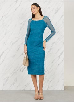 Textured Long Sleeves Bodycon Midi Dress