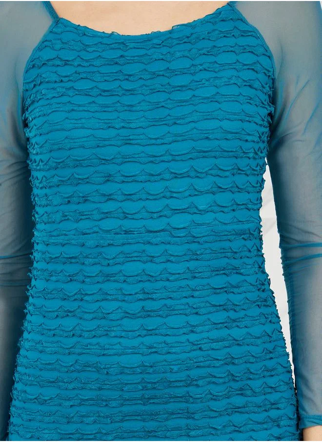 Styli Textured Long Sleeves Bodycon Midi Dress
