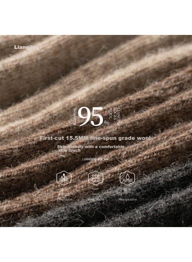 Liangpu Socks, 95% Wool, Healthy Non-dyed, Thickened, Warm, Natural Color Wool Socks, Women's Style, 3 Pairs Pack, One Size Fits All - Image 3