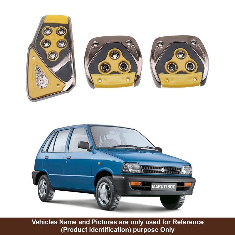 Oshotto 3 Pcs Non-Slip Manual CS-375 Car Pedals kit Pad Covers Set Compatible with Maruti Suzuki 800 (Yellow) - Image 1