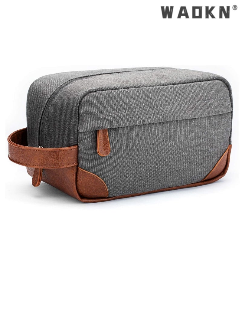 WAOKN Men's Travel Hanging Toiletry Bag, Large Capacity Water-Resistant Canvas Shaving Kit, Multi-functional Dopp Kit Storage Bag（grey） - Image 1