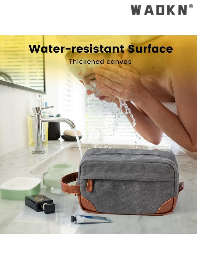 WAOKN Men's Travel Hanging Toiletry Bag, Large Capacity Water-Resistant Canvas Shaving Kit, Multi-functional Dopp Kit Storage Bag（grey） - Image 4