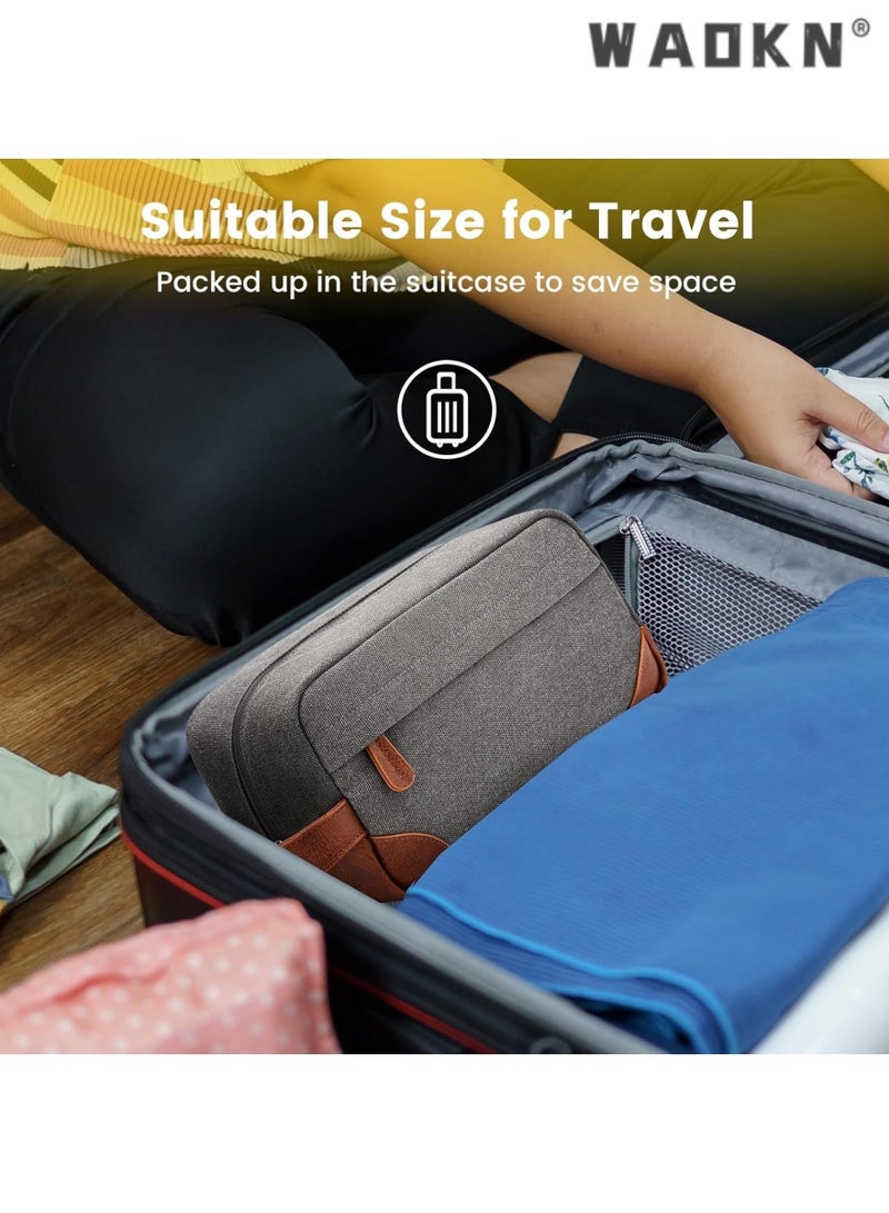WAOKN Men's Travel Hanging Toiletry Bag, Large Capacity Water-Resistant Canvas Shaving Kit, Multi-functional Dopp Kit Storage Bag（grey） - Image 5