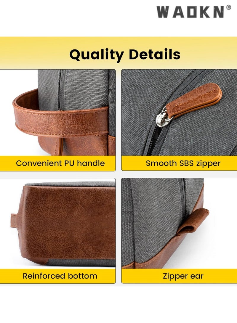 WAOKN Men's Travel Hanging Toiletry Bag, Large Capacity Water-Resistant Canvas Shaving Kit, Multi-functional Dopp Kit Storage Bag（grey） - Image 2