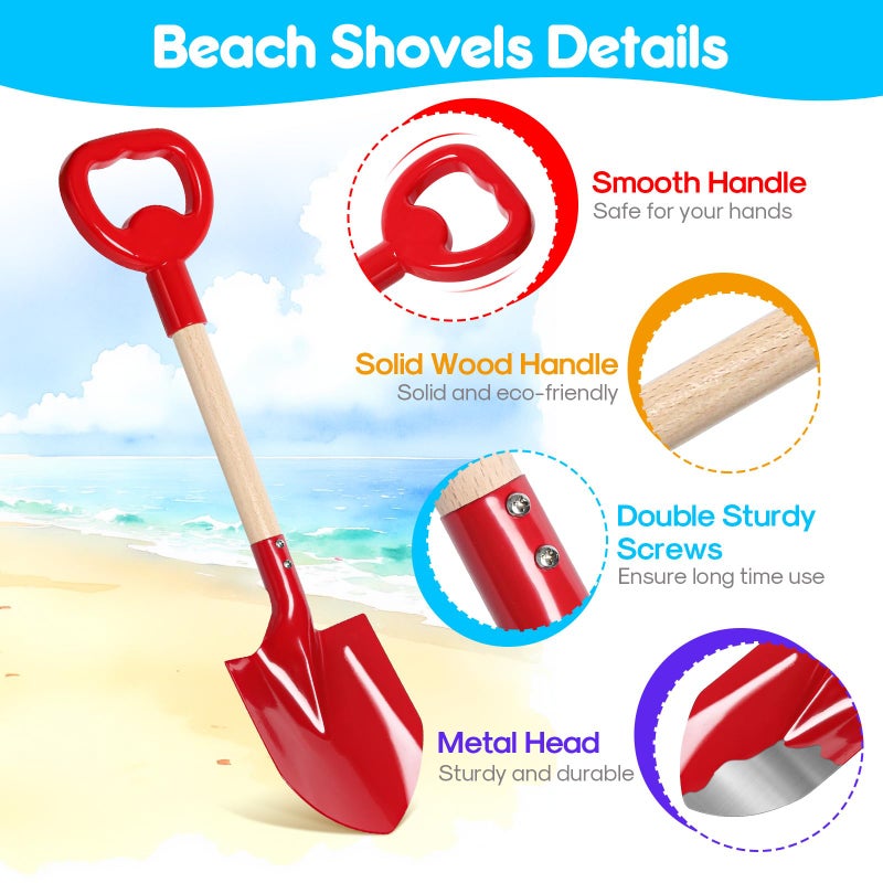 Dsmile 3 Pcs Beach Shovel Toy for Kids Digging 16" Long Metal Sand Shovel Sandbox,Sturdy Wooden Handle Metal Spade for Boy Girl, Travel Beach Toy Summer Fun Birthday - Image 4