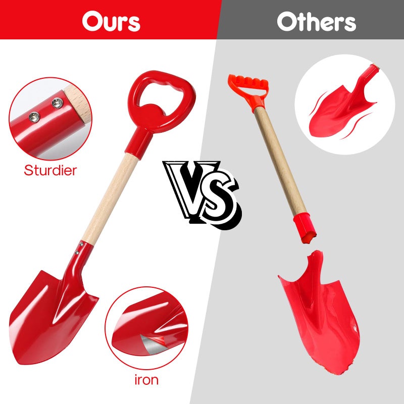 Dsmile 3 Pcs Beach Shovel Toy for Kids Digging 16" Long Metal Sand Shovel Sandbox,Sturdy Wooden Handle Metal Spade for Boy Girl, Travel Beach Toy Summer Fun Birthday - Image 3