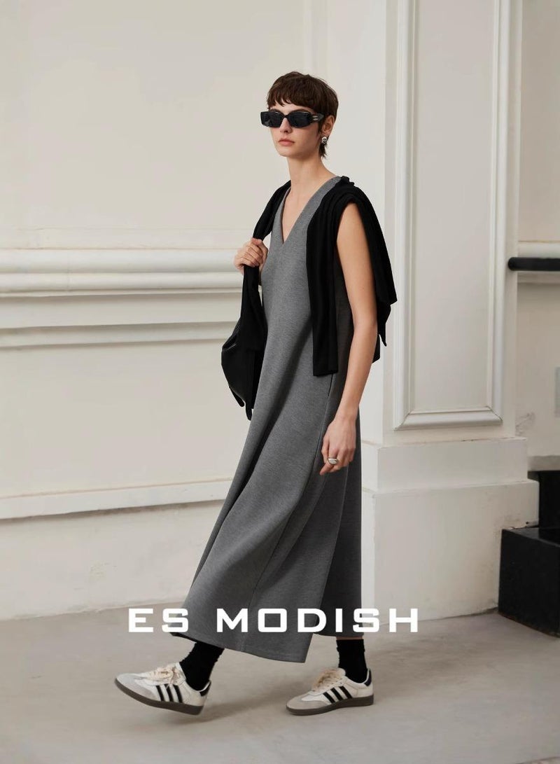 Saraia ES MODISH Women's Stylish Grey Maxi Dress with Cape - Perfect for Casual and Formal Wear - Image 2