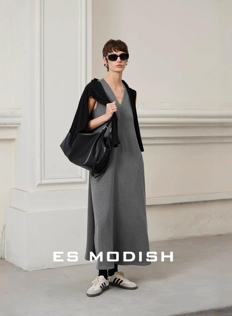 Saraia ES MODISH Women's Stylish Grey Maxi Dress with Cape - Perfect for Casual and Formal Wear - Image 1