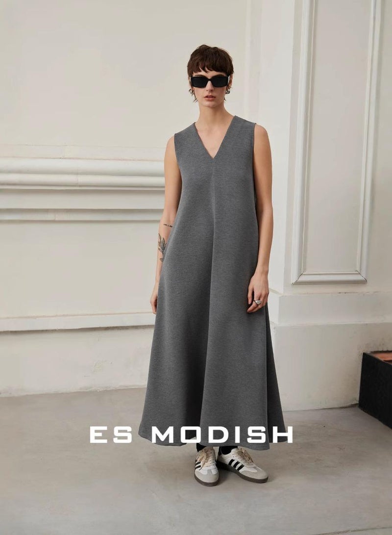 Saraia ES MODISH Women's Stylish Grey Maxi Dress with Cape - Perfect for Casual and Formal Wear - Image 3