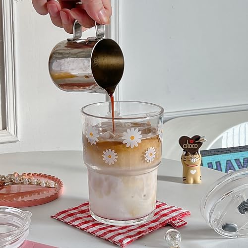Olvini 13oz Glass Tumbler with Straw and Lid, Reusable Iced Coffee Cup Tumbler, Cute Glass Cups for Water, Matcha, Travel Coffee Mugs (Daisy) - Image 3
