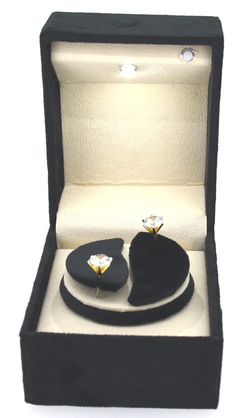 Moon Jewellery Box with LED Light & Rotating Base for Tops or Earing Earring (Black Velvet) - Image 1