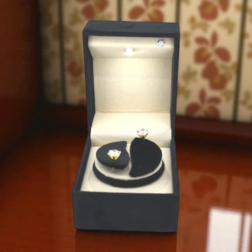 Moon Jewellery Box with LED Light & Rotating Base for Tops or Earing Earring (Black Velvet) - Image 2