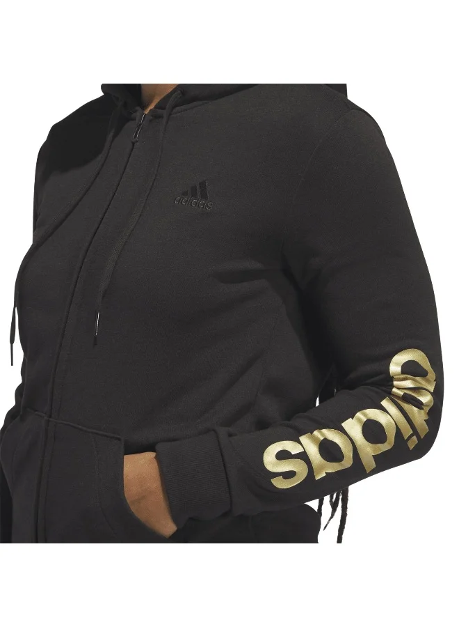 adidas Originals Adidas W Lin Ft Fz Hd Black Training Track Tops For Women Xs