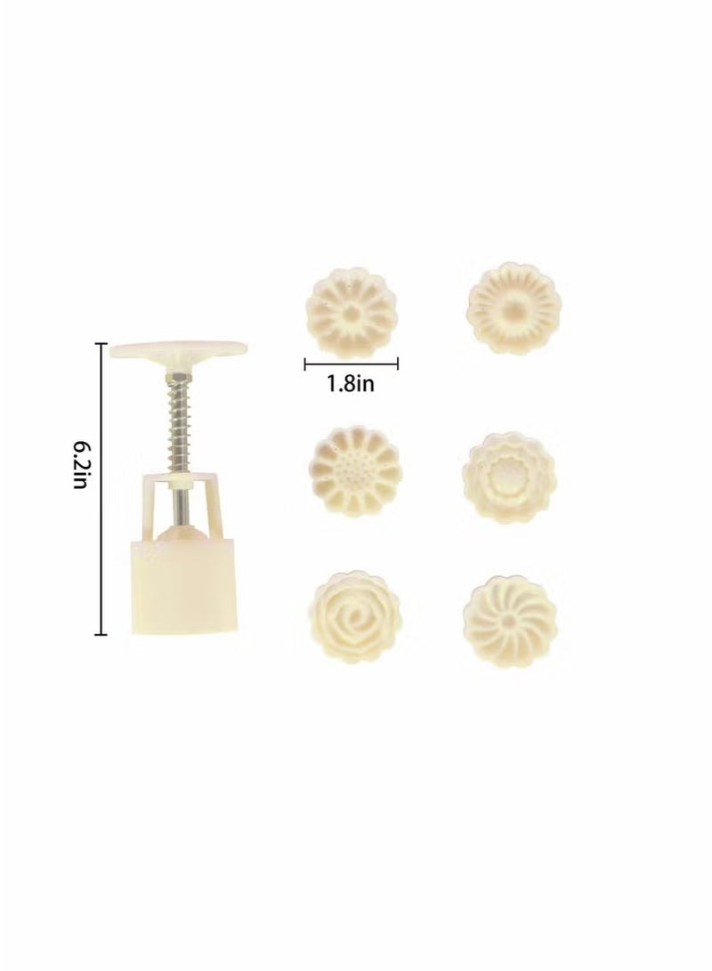 طقم قوالب كعكة القمر على شكل زهرة 6 قطعة مع مكبس يدوي أبيض - Image 2