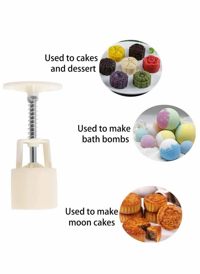 طقم قوالب كعكة القمر على شكل زهرة 6 قطعة مع مكبس يدوي أبيض - Image 3