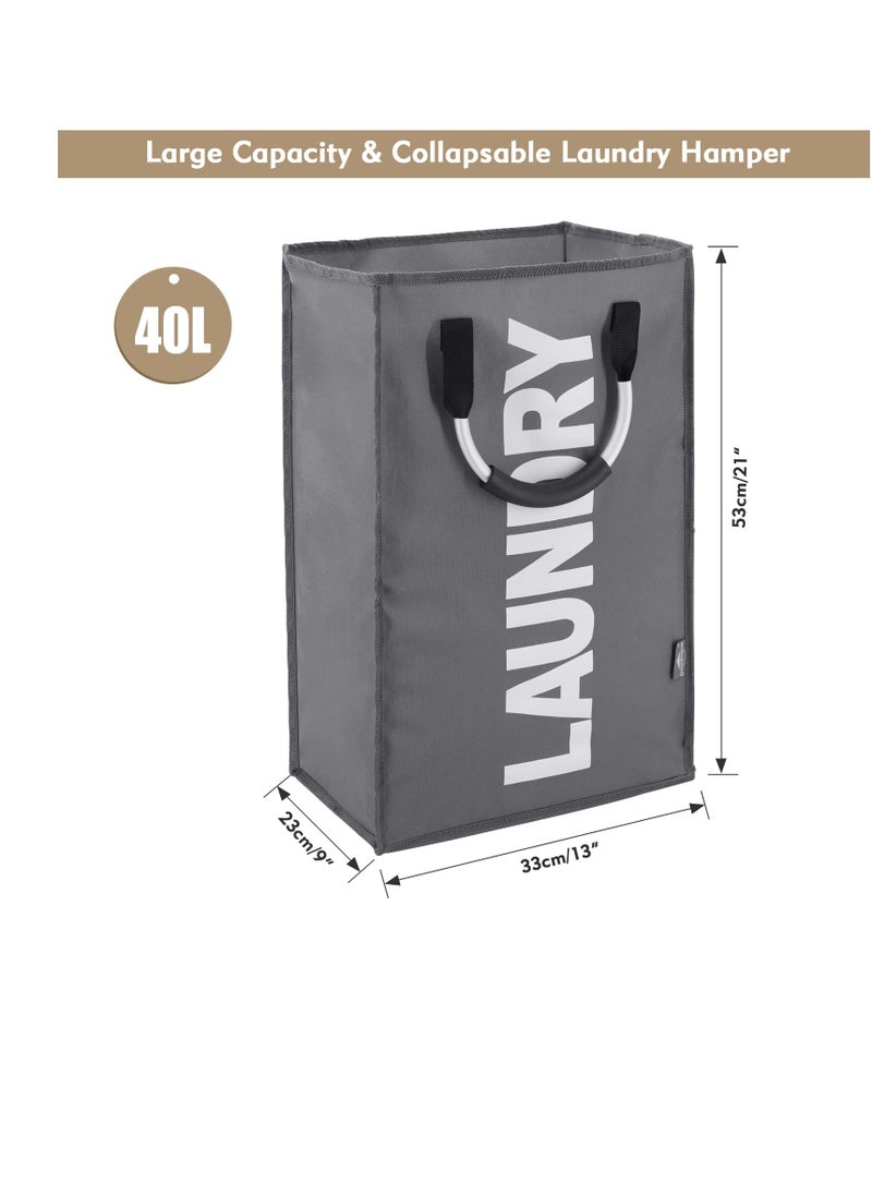 Excefore 40L Collapsible Laundry Basket, Freestanding Tall Clothes Hamper, Foldable Hamper Basket Bags, Suitable for Bedroom, Bathroom, Laundry Room (Dark Grey)  - Image 3
