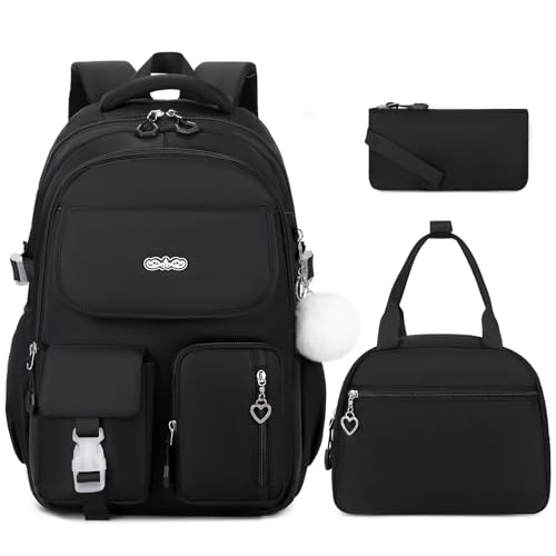 DIGOBAY Backpacks for Girls 3PCS School Backpack with Lunch Box Pencil Pouch for Teen Girls Kids Elementary Primary Middle High College Travel School bag Bookbag Set Black - Image 1