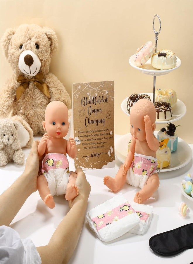 Lineshading 9 Pcs Baby Shower Diaper Changing Game Supplies including Baby Dolls Blindfold diapers wooden sign Changing Race Game party favor (Star,Brown) - Image 4