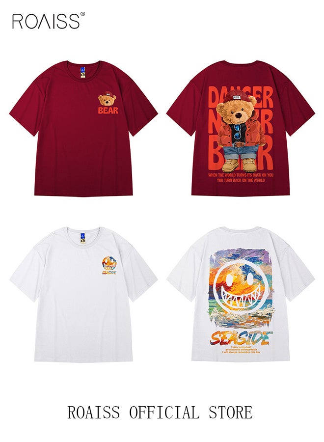 roaiss 2Pcs Man's T-shirt Loose Version Trendy All-Match Pattern Printing Short Sleeves  - Image 5