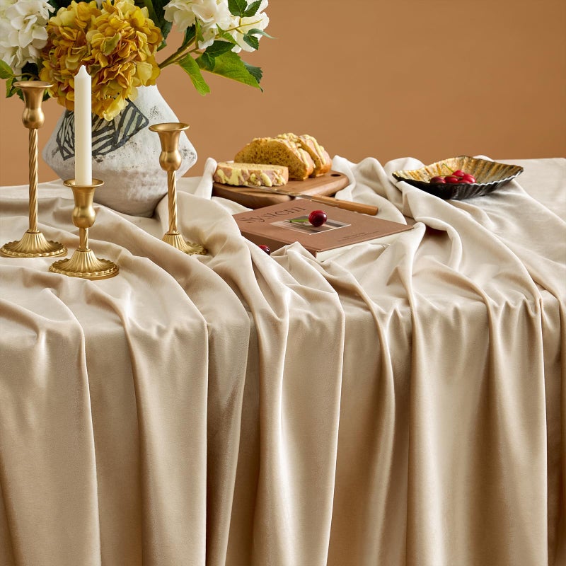OMMATO Velvet Tablecloths Rectangular 55x84 Inch French Luxury Table Cloth Vintage Retro Farmhouse Rustic Country Tablecloth Washable Table Cover for Party Wedding Kitchen Dinning Tabletop Decor,Champagne - Image 5