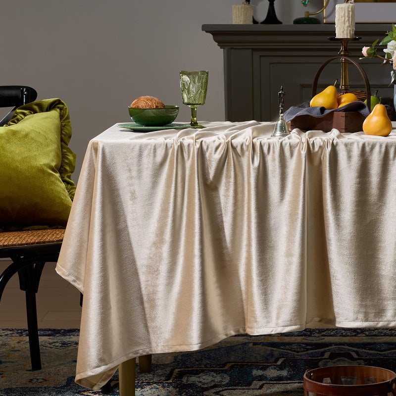 OMMATO Velvet Tablecloths Rectangular 55x84 Inch French Luxury Table Cloth Vintage Retro Farmhouse Rustic Country Tablecloth Washable Table Cover for Party Wedding Kitchen Dinning Tabletop Decor,Champagne - Image 1