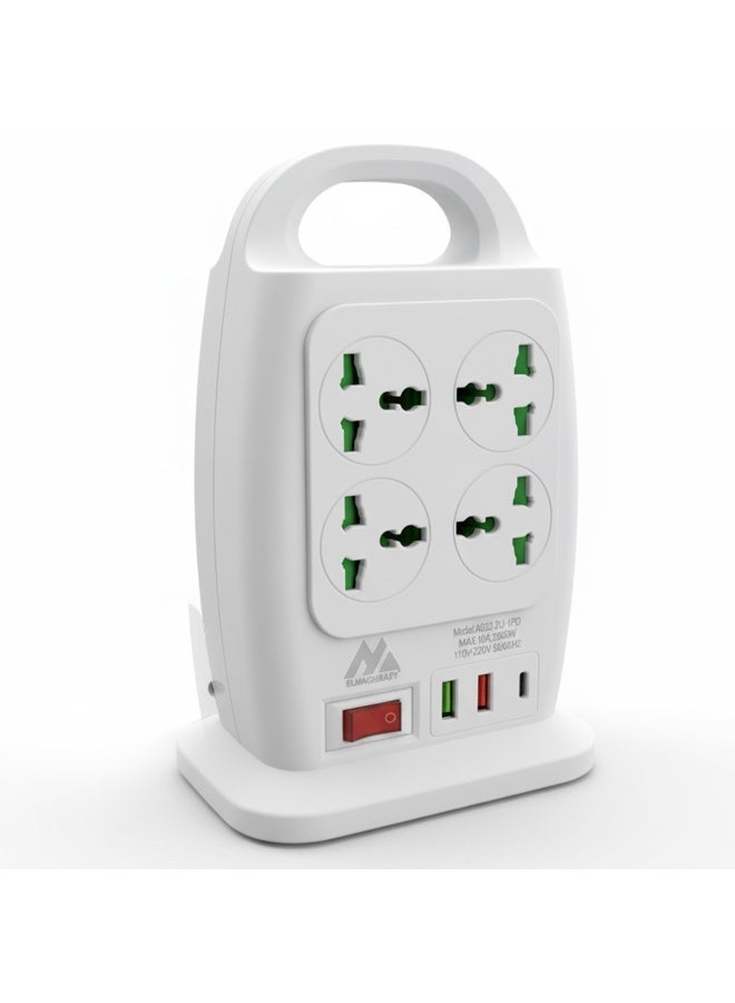 ELMAGHRABY A022-6U-3PD Double Sided Power Strip Extension 2500W with 8 Universal Outlets and 6 USB Ports , 3 Type-C Support PD Fast Charging, Surge Protector with Switch Control, 850°C Anti Flaming , Safe and Portable Design for Home & Office Use - Image 4