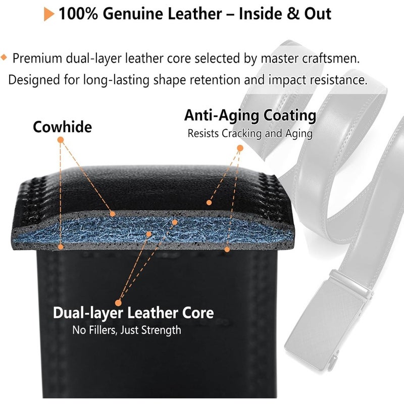 LionVII Mens Genuine Leather Belt, Ratchet Buckle, Trim to Fit 29-50" Waist - Image 5