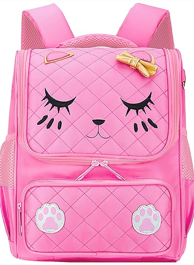 FEWOFJ Cute Cat Face Backpacks for Teen Girls, Kids Backpack for Toddler Girl Preschool Bookbags Elementary School Bags - Pink  - Image 1
