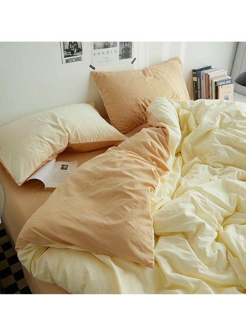 INFOSUN Duvet Cover Set Queen Size 4 Pcs, Include 1 Quilt Cover 200 x 230cm & 2 Pillow Cases 48 x 74cm & 1 Bedsheet 235 x 250cm, Super Soft Quality Cotton Bedding Set, NO Comforter - Milk Tea Cheese - Image 2