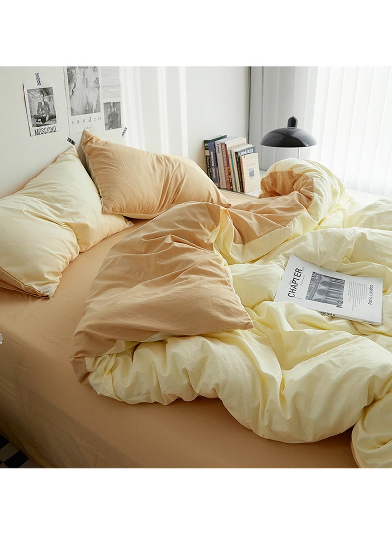 INFOSUN Duvet Cover Set Queen Size 4 Pcs, Include 1 Quilt Cover 200 x 230cm & 2 Pillow Cases 48 x 74cm & 1 Bedsheet 235 x 250cm, Super Soft Quality Cotton Bedding Set, NO Comforter - Milk Tea Cheese - Image 3