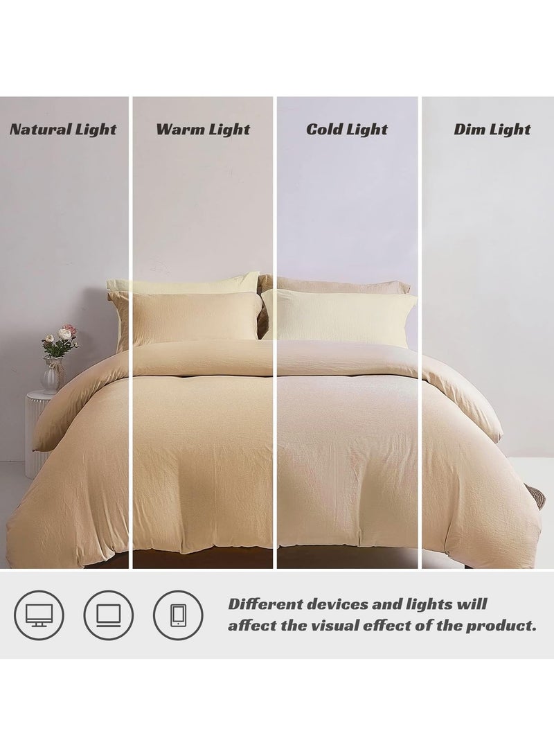 INFOSUN Duvet Cover Set Queen Size 4 Pcs, Include 1 Quilt Cover 200 x 230cm & 2 Pillow Cases 48 x 74cm & 1 Bedsheet 235 x 250cm, Super Soft Quality Cotton Bedding Set, NO Comforter - Milk Tea Cheese - Image 5