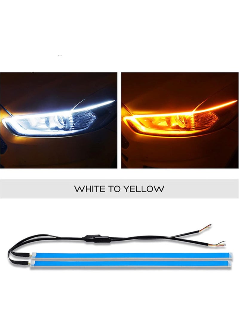 Dual Color LED Car Strip Light 60 cm White Daytime Running Light with Flowing Amber Turn Signal  - Image 1