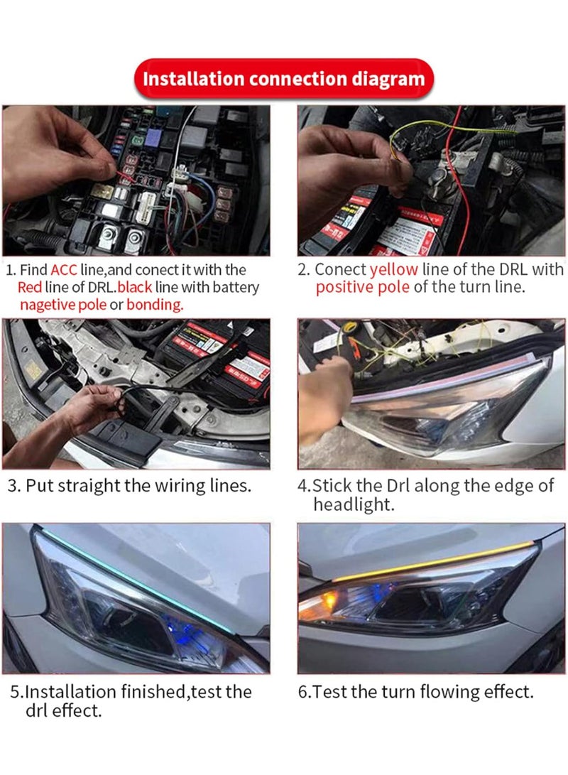 Dual Color LED Car Strip Light 60 cm White Daytime Running Light with Flowing Amber Turn Signal  - Image 5