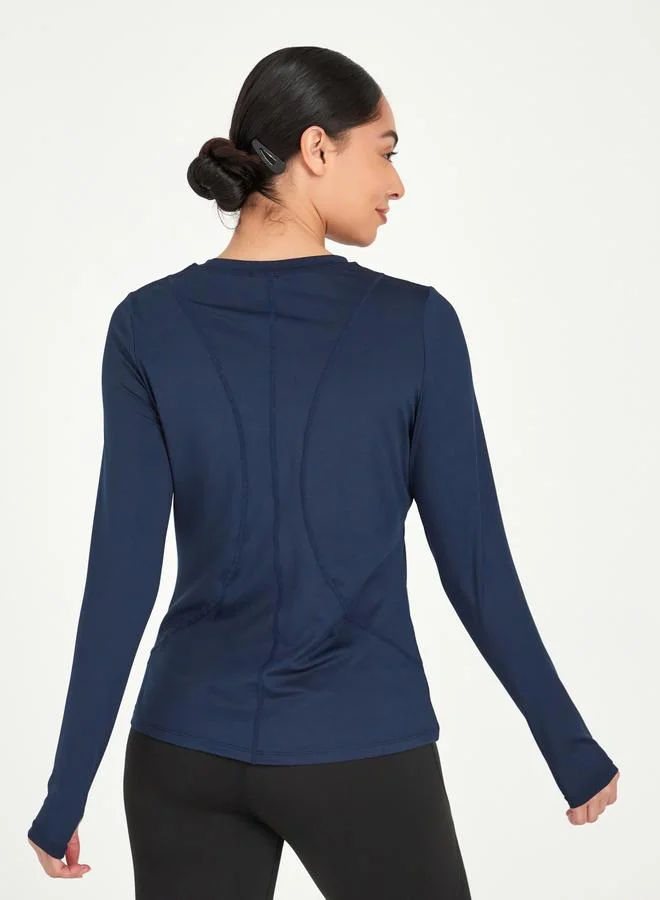Styli Active  Stitch Insert Thumbhole Detail Long Sleeves Active Top for Women | Best Price UAE