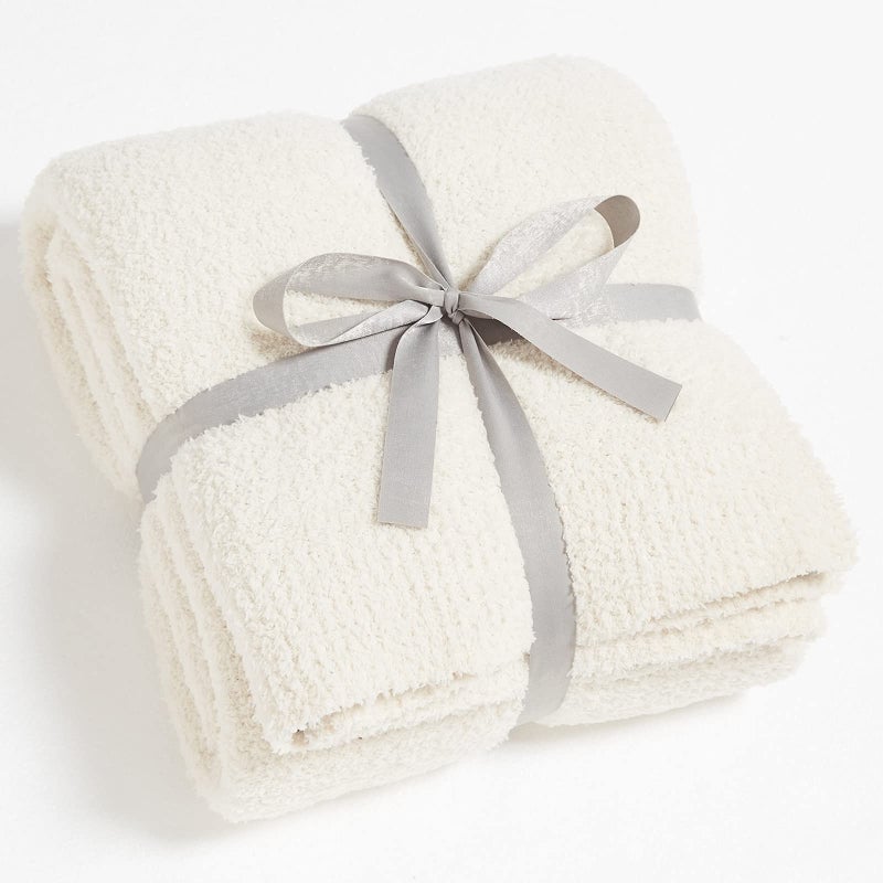 CYMULA Knit Throw Blanket for Couch Cream White - Super Soft Lightweight Plush Fuzzy Fluffy Cozy Blankets and Throws for Sofa Bed, 50 x 60 inches - Image 1