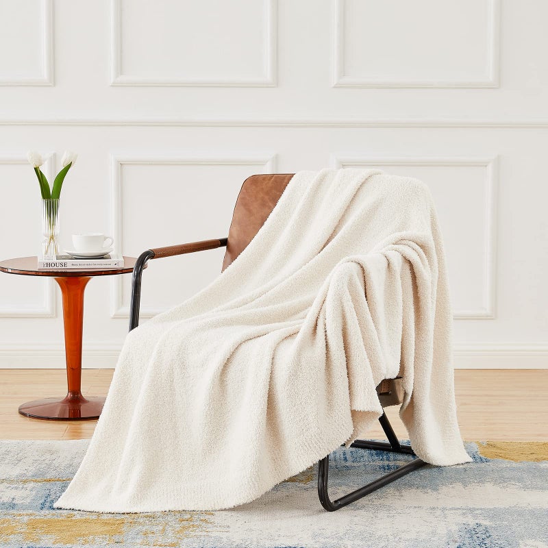 CYMULA Knit Throw Blanket for Couch Cream White - Super Soft Lightweight Plush Fuzzy Fluffy Cozy Blankets and Throws for Sofa Bed, 50 x 60 inches - Image 2