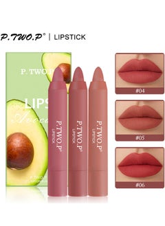 P.TWO.P Avocado Lips Set, 3 PCS Nude Matte Lipstick Set Multicolour Long Lasting Lipstick Non Stick Cup Velvet Lip Gloss Lip Stain Professional Lip Makeup Matte Lipstick Set  - Image 1