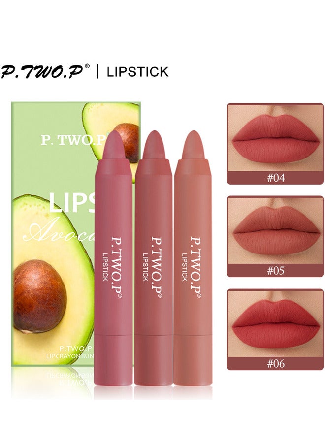 P.TWO.P Avocado Lips Set, 3 PCS Nude Matte Lipstick Set Multicolour Long Lasting Lipstick Non Stick Cup Velvet Lip Gloss Lip Stain Professional Lip Makeup Matte Lipstick Set  - Image 1
