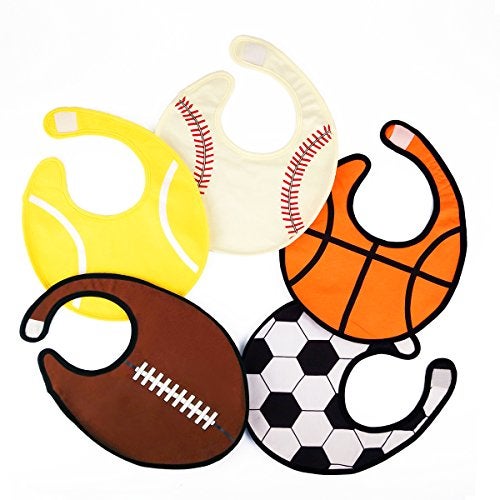 zebrum Waterproof Baby Boy Sports Bibs,Triple Layer-Cotton Front,Plastic Liner,Polyester Fleece Back,Highly Absorbent Drooling Burp Cloths for Boys Girls(5bibs) - Image 1