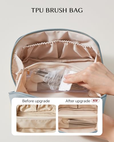 EACHY Travel Makeup Bag,Large Capacity Cosmetic Bags for Women,Portable Pouch Open Flat Toiletry Bag Make up Organizer with Divider and Handle - Image 3