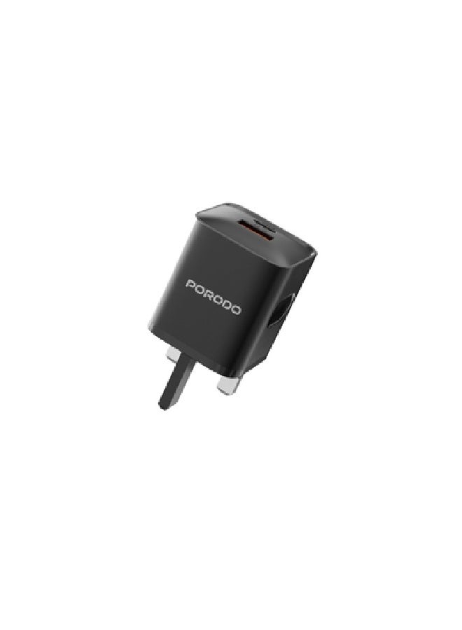 porodo Dual Port Wall Charger UK with USB-C to Lightning cable  - Image 4