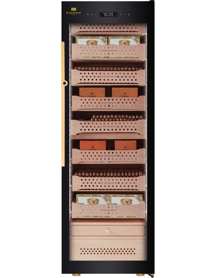 Hemingway Hemingway Smart Cigar Humidor – Spanish Cedar Wood – Touch Screen – Temperature & Humidity Control – 8 Drawers – Up to 1500 Cigars  - Image 1