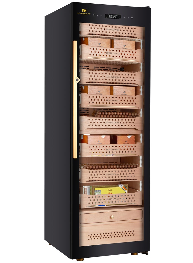 Hemingway Hemingway Smart Cigar Humidor – Spanish Cedar Wood – Touch Screen – Temperature & Humidity Control – 8 Drawers – Up to 1500 Cigars  - Image 2