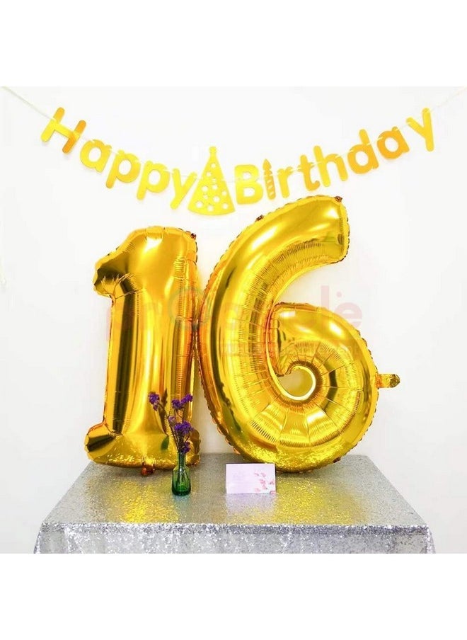 Propsicle - Propsicle 16 inch Birthday Foil 16 Number Helium Balloon Party Decoration Golden Pack of 2 | 16 Year No. Balloons Birthday/Anniversary | Sixteen Number - Image 1