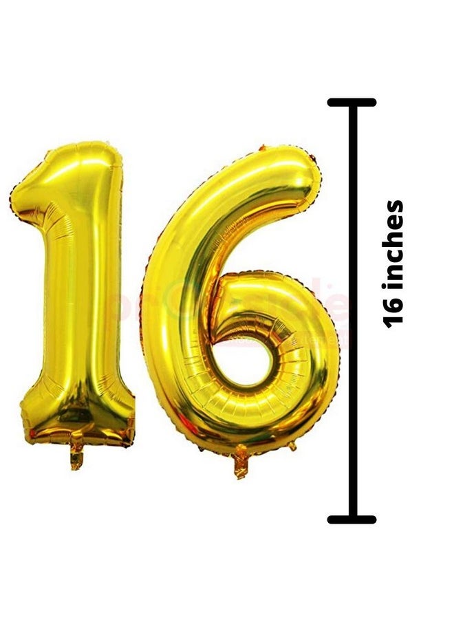 Propsicle - Propsicle 16 inch Birthday Foil 16 Number Helium Balloon Party Decoration Golden Pack of 2 | 16 Year No. Balloons Birthday/Anniversary | Sixteen Number - Image 1
